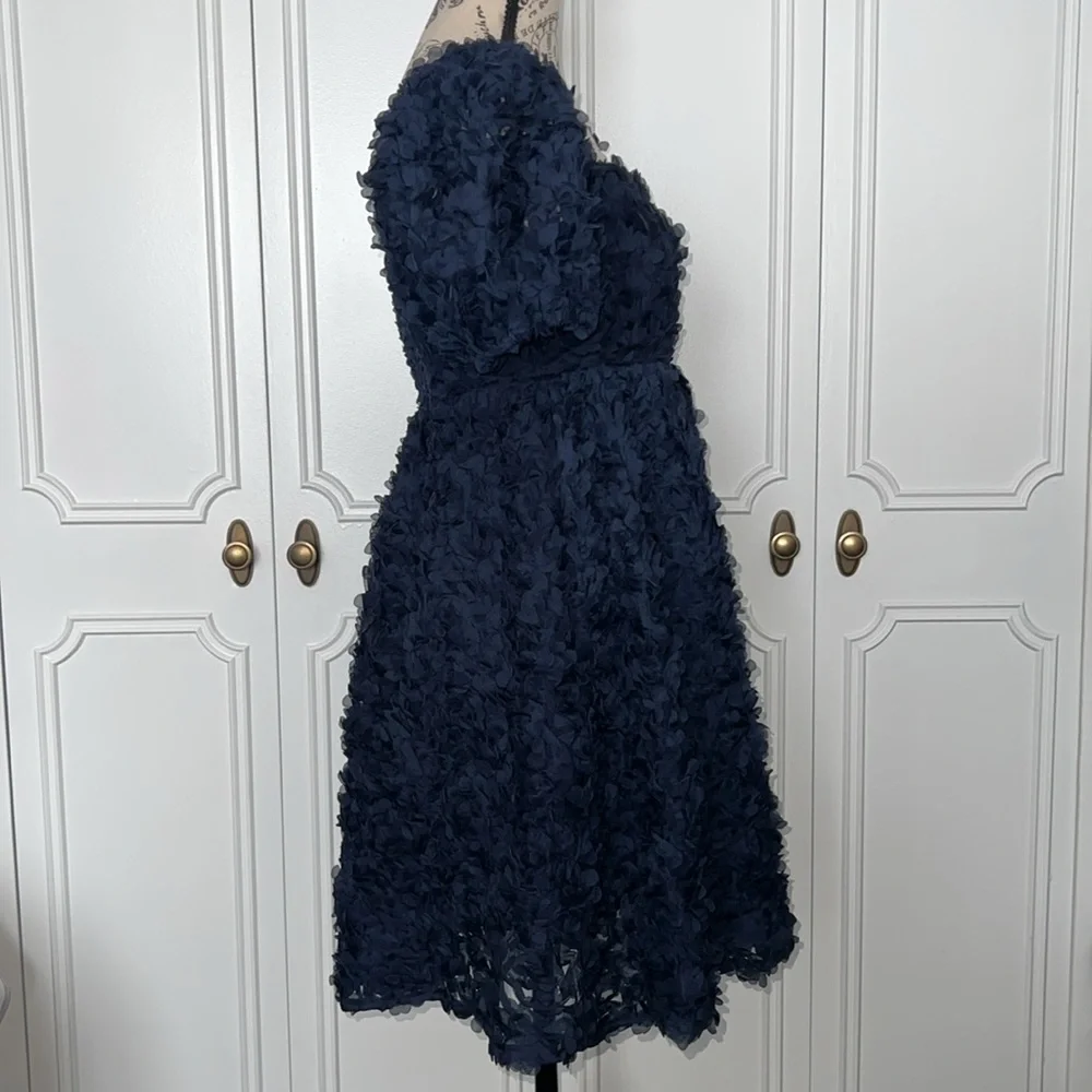 Lulus Precious Passion Navy Blue Floral Puff Sleeve Babydoll Dress, Size: Medium - Picture 7 of 7